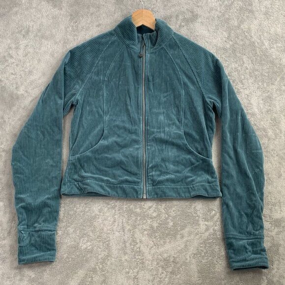 Lululemon Jacket Womens 10 Storm Teal Corduroy Full Zip Scuba Track Velvet Cord - Picture 1 of 12